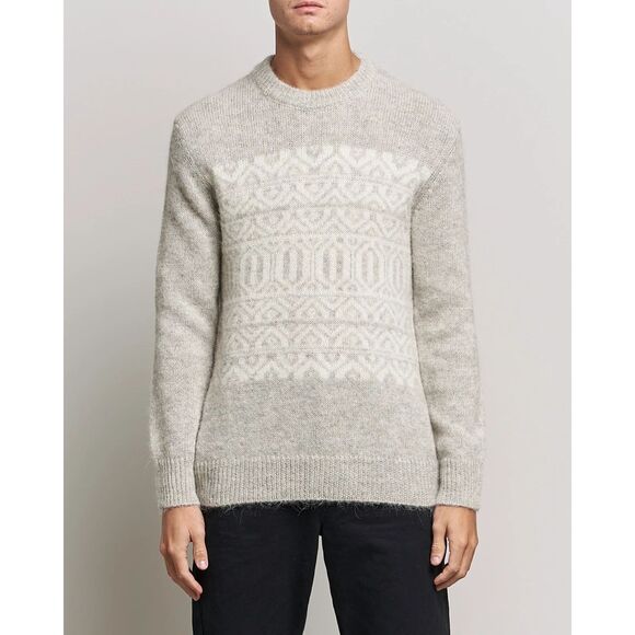 NN07 Sweater Mens Large Gray Pullover Crew Fair Isle Stripe Alpaca JASON $285 - Picture 1 of 9